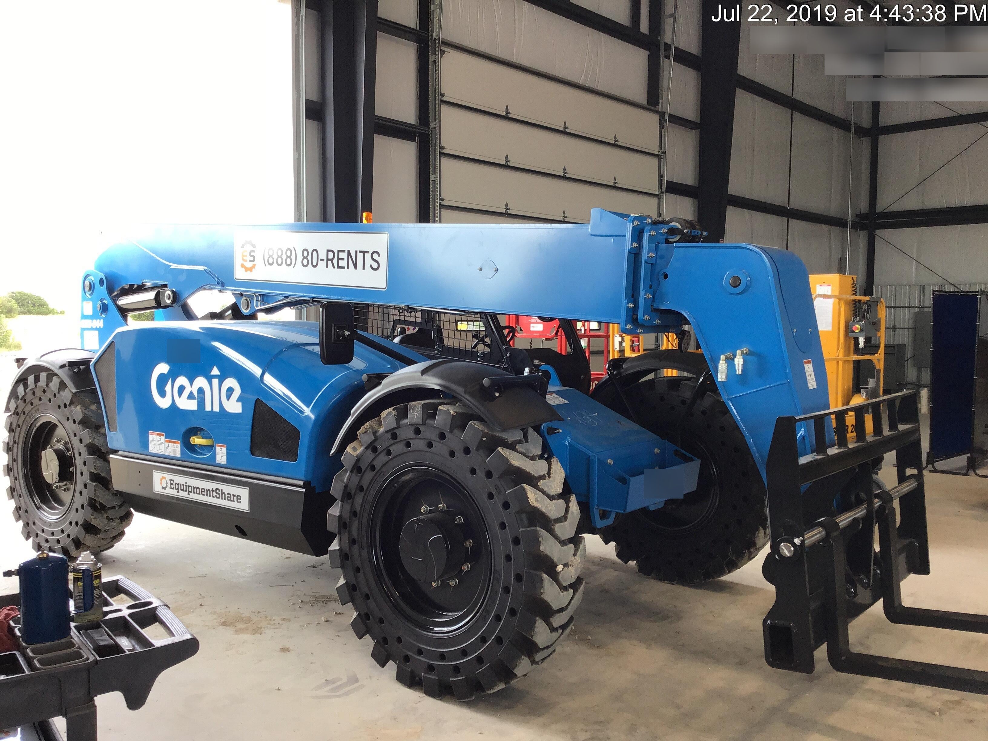 2019 Genie GTH-844 Canopy, Solid RT Tires, LED Work Lights, Beacon 60" QA Carriage, 48" Forks