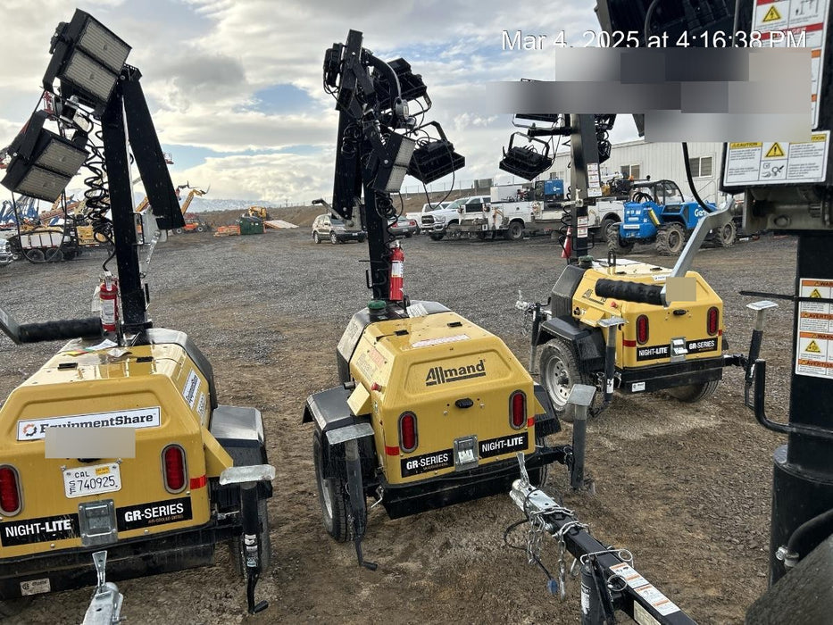 2020 Allmand NLV3GR (4) LED Light Fixture 350W, 23' Vertical Mast, 3kW Prime, Towable, Deep Sea L401, Leveling Jacks, Yanmar T4F 5.8hp