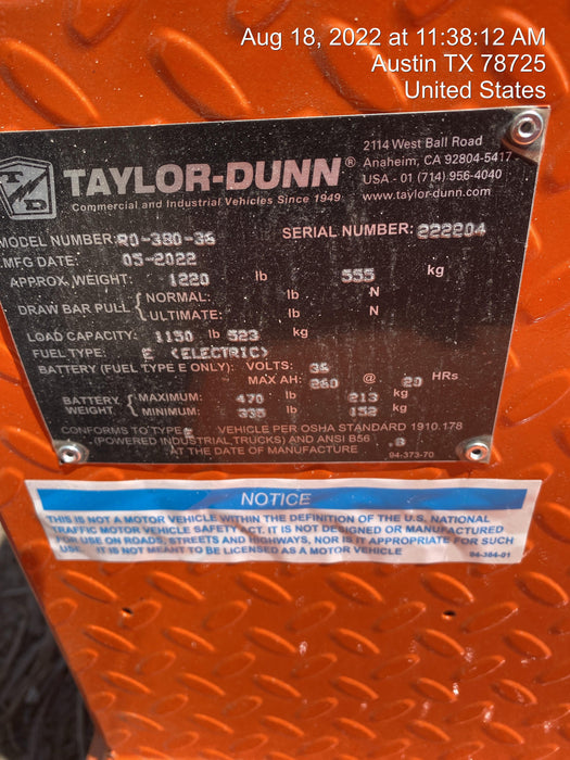 2022 TAYLOR DUNN R-380