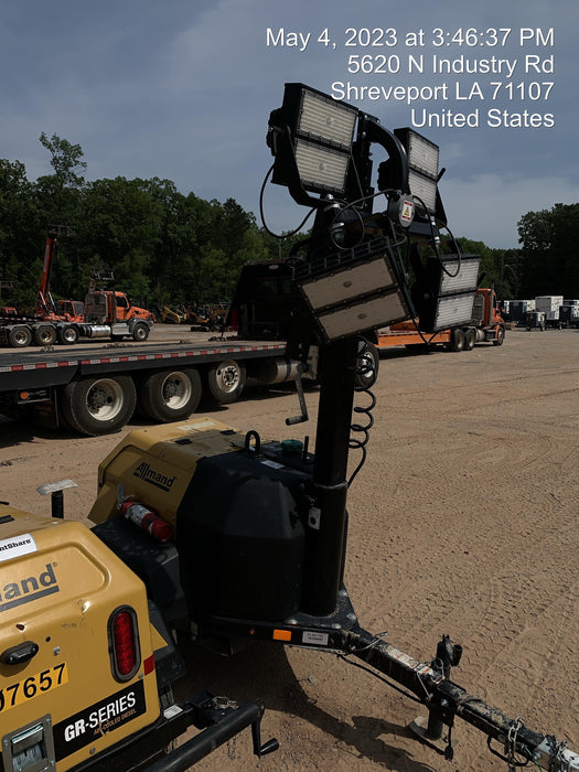 2022 Allmand NLV3GR (4) LED Light Fixture 350W, 23' Vertical Mast, 3kW Prime, Towable, Deep Sea L401, Leveling Jacks, Yanmar T4F 5.8hp