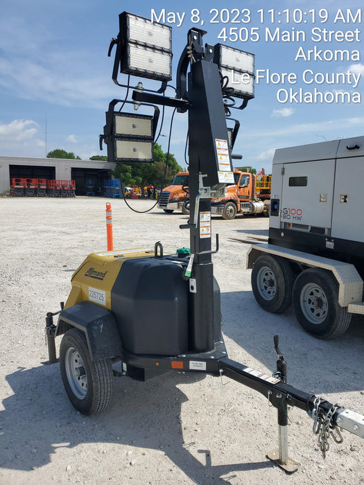 2022 Allmand NLV3GR (4) LED Light Fixture 350W, 23' Vertical Mast, 3kW Prime, Towable, Deep Sea L401, Leveling Jacks, Yanmar T4F 5.8hp