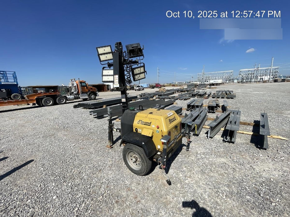 2022 Allmand NLV3GR (4) LED Light Fixture 350W, 23' Vertical Mast, 3kW Prime, Towable, Deep Sea L401, Leveling Jacks, Yanmar T4F 5.8hp