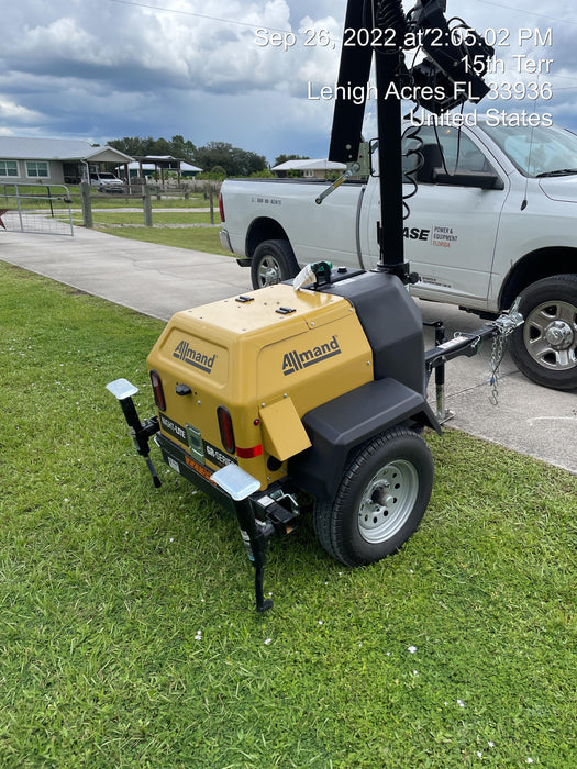 2022 Allmand NLV3GR (4) LED Light Fixture 350W, 23' Vertical Mast, 3kW Prime, Towable, Deep Sea L401, Leveling Jacks, Yanmar T4F 5.8hp