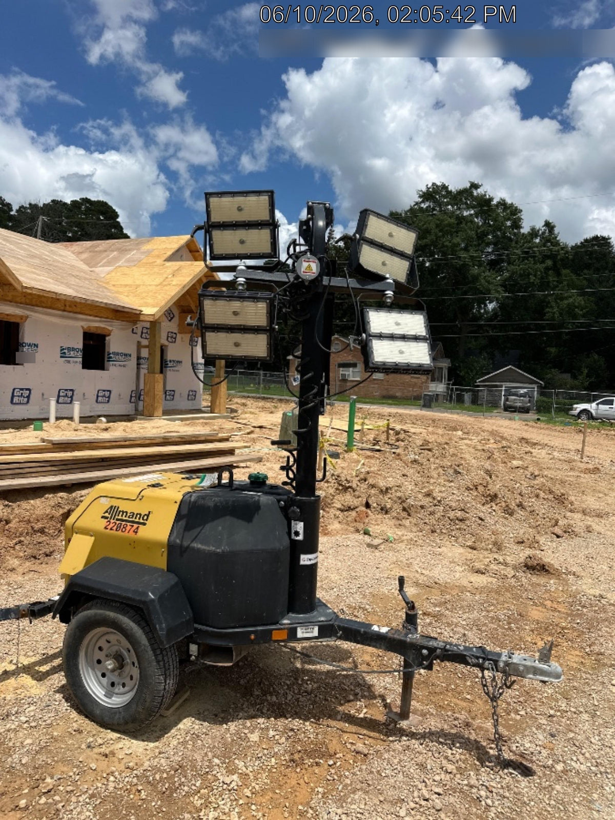 2022 Allmand NLV3GR (4) LED Light Fixture 350W, 23' Vertical Mast, 3kW Prime, Towable, Deep Sea L401, Leveling Jacks, Yanmar T4F 5.8hp
