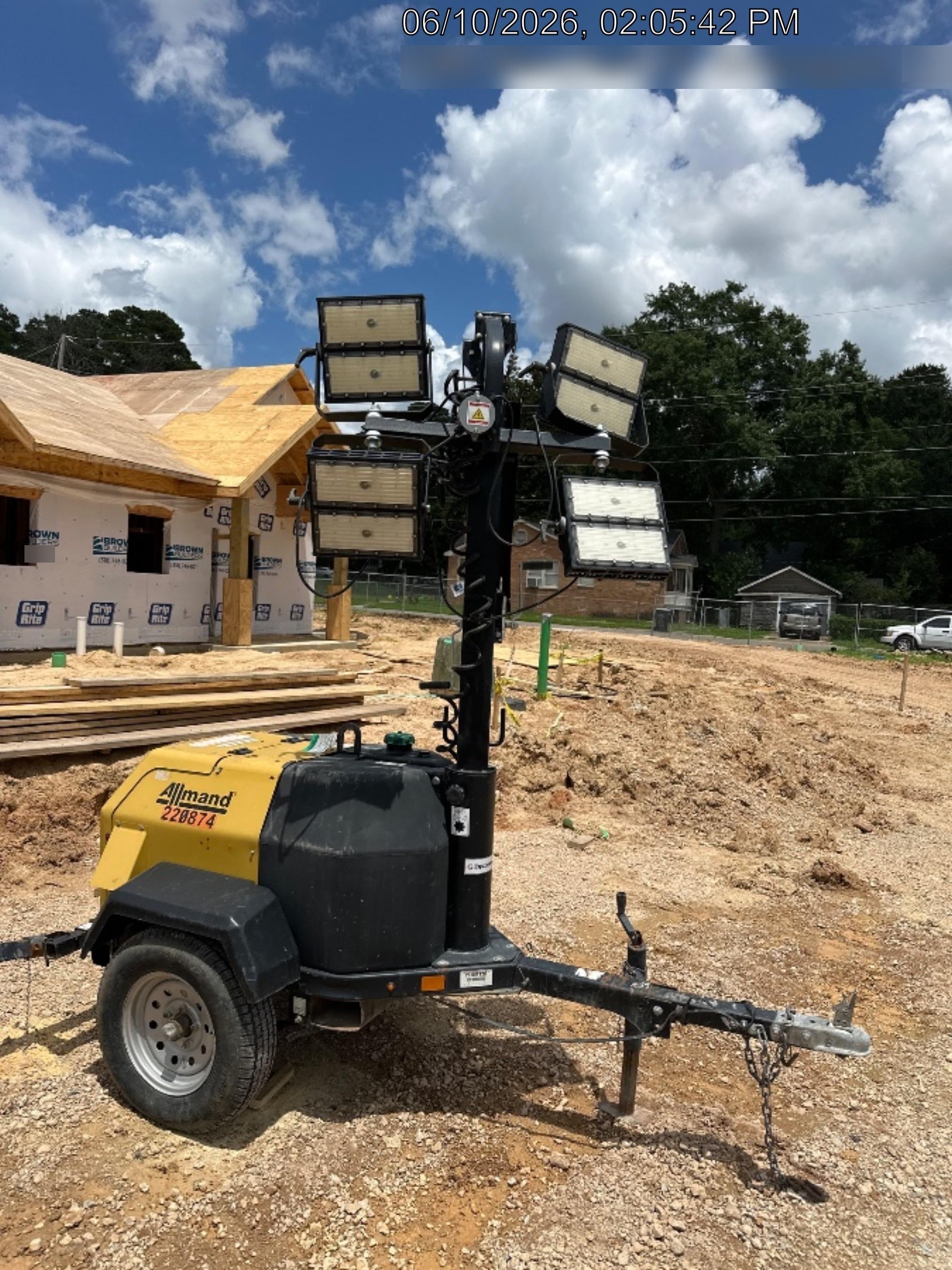 2022 Allmand NLV3GR (4) LED Light Fixture 350W, 23' Vertical Mast, 3kW Prime, Towable, Deep Sea L401, Leveling Jacks, Yanmar T4F 5.8hp