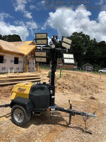 2022 Allmand NLV3GR (4) LED Light Fixture 350W, 23' Vertical Mast, 3kW Prime, Towable, Deep Sea L401, Leveling Jacks, Yanmar T4F 5.8hp