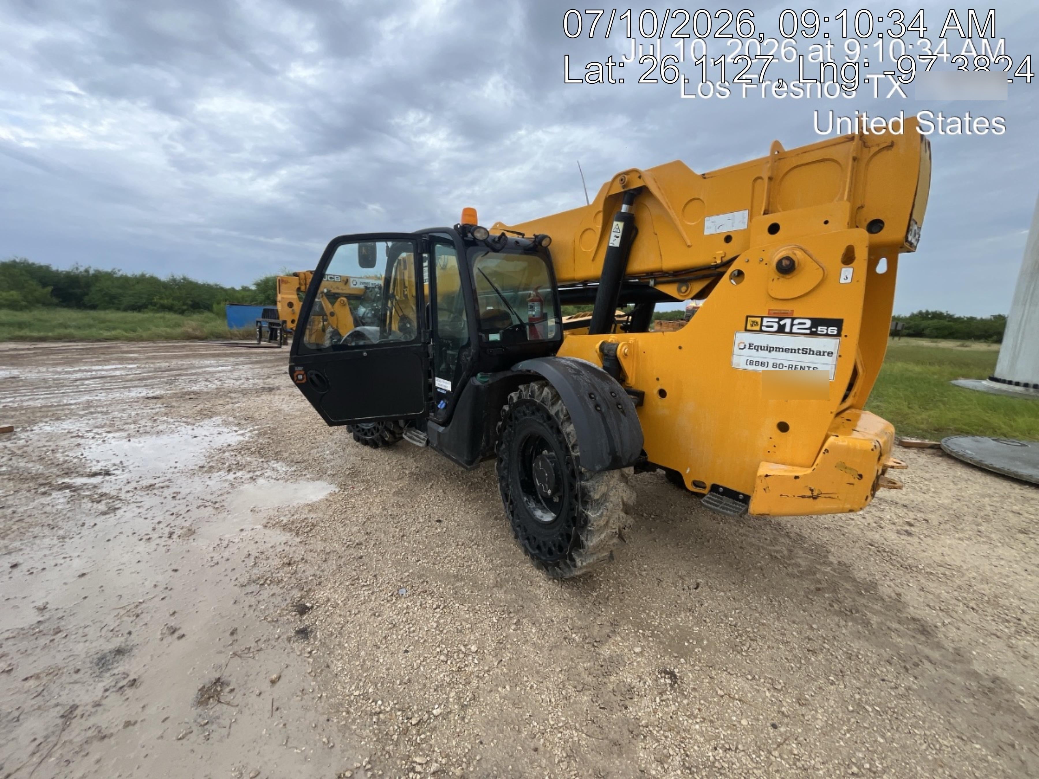 2019 JCB 512-56 109 HP w/CAB/HVAC, Beacon, Aux Hydraulics, Worklights, Solid Tires, 60" Carriage/Forks