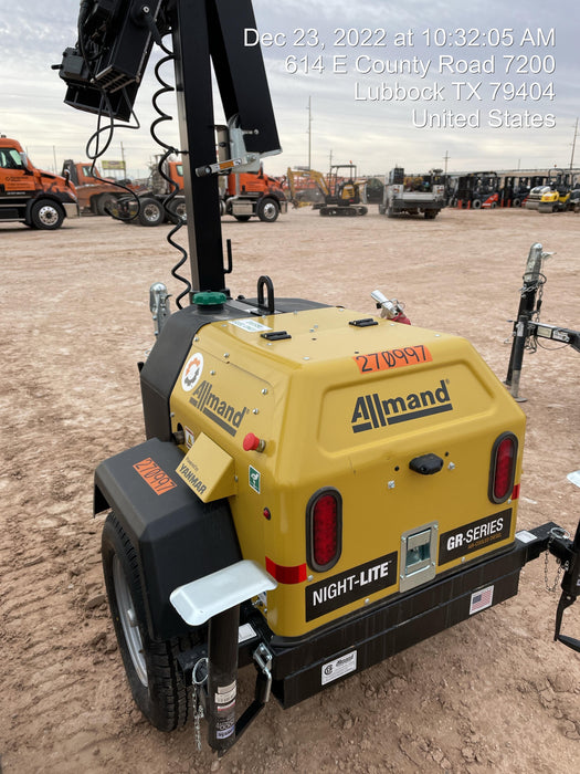 2022 Allmand NLV3GR (4) LED Light Fixture 350W, 23' Vertical Mast, 3kW Prime, Towable, ES Decals, T3