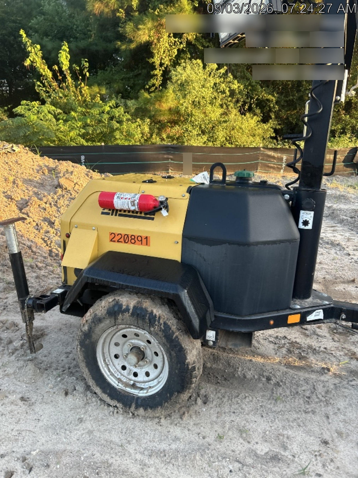 2022 Allmand NLV3GR (4) LED Light Fixture 350W, 23' Vertical Mast, 3kW Prime, Towable, Deep Sea L401, Leveling Jacks, Yanmar T4F 5.8hp