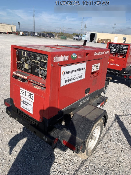 2022 Shindaiwa DGW400MDL Kubota D902 Engine, 23 HP, Dual Op Welder, Wire, Arc, Droop Stick, Tig, and CC Stick Functionality, Simulphase, 3 Phase and 1 Phase Gen Output, Single Axle NB Trlr, Slr Trckl Chrg 12V 12W, Fire Ext
