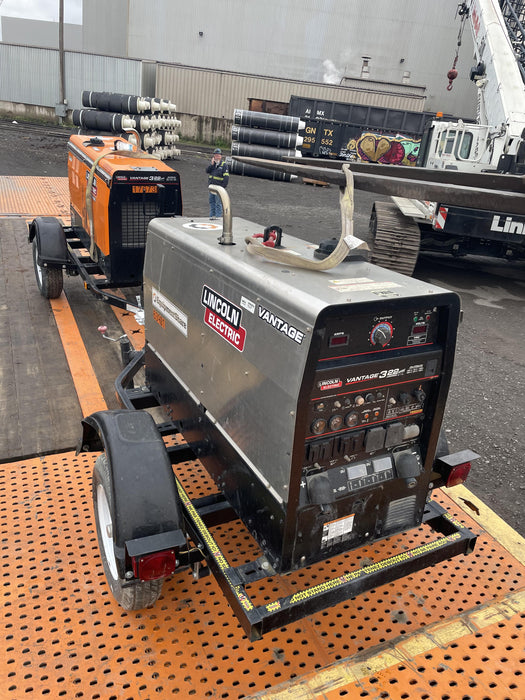 2019 Lincoln Electric Vantage 322 Welder Ready-Pak 3, Two wheel trailer, Fender and Light kit, Cable Rack