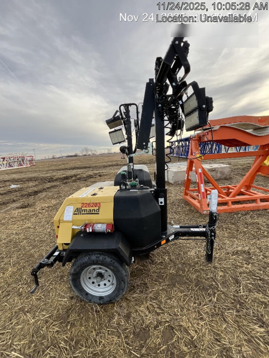 2022 Allmand NLV3GR (4) LED Light Fixture 350W, 23' Vertical Mast, 3kW Prime, Towable, Deep Sea L401, Leveling Jacks, Yanmar T4F 5.8hp