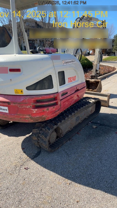 2019 Takeuchi TB240 Takeuchi TB240 Canopy w/Rubber Tracks, Auxiliary Hydraulics, Manual QC, Hydraulic Thumb, 12/18/24" Buckets
