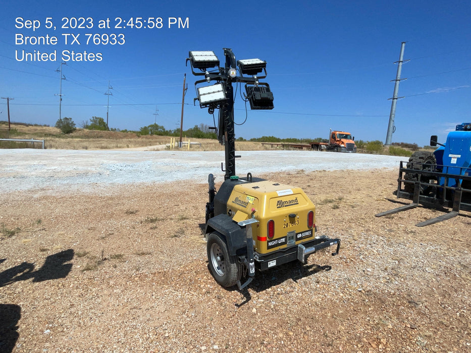 2022 Allmand NLV3GR (4) LED Light Fixture 350W, 23' Vertical Mast, 3kW Prime, Towable, Deep Sea L401, Leveling Jacks, Yanmar T4F 5.8hp