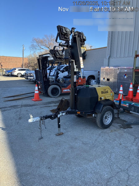2022 Allmand NLV3GR (4) LED Light Fixture 350W, 23' Vertical Mast, 3kW Prime, Towable, Deep Sea L401, Leveling Jacks, Yanmar T4F 5.8hp