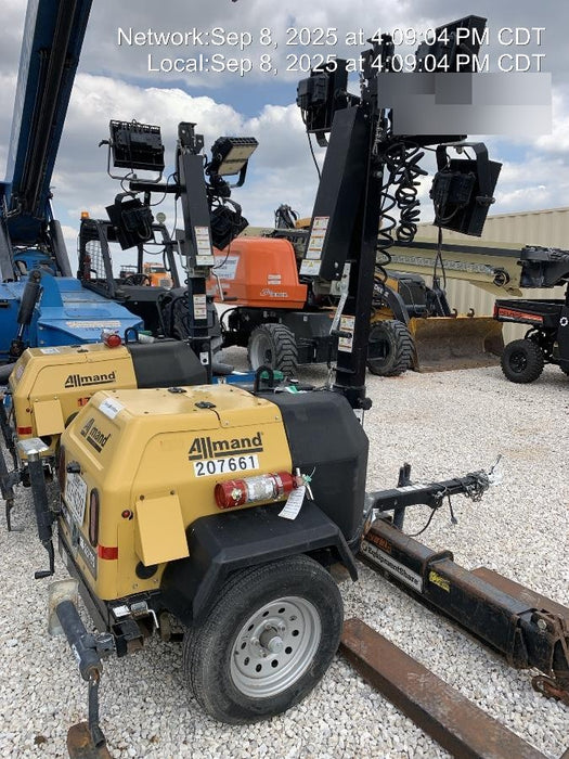 2022 Allmand NLV3GR (4) LED Light Fixture 350W, 23' Vertical Mast, 3kW Prime, Towable, Deep Sea L401, Leveling Jacks, Yanmar T4F 5.8hp