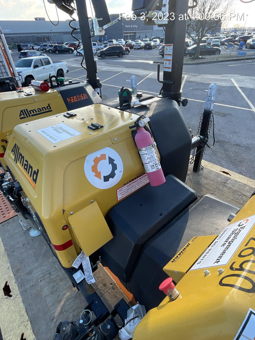 2021 Allmand NLV3GR (4) LED Light Fixture 350W, 23' Vertical Mast, 3kW Prime, Towable, Deep Sea L401, Leveling Jacks, Yanmar T4F 5.8hp