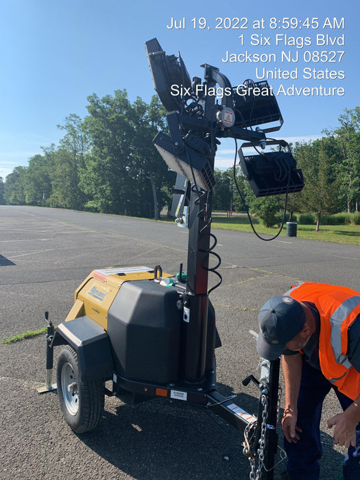 2021 Allmand NLV3GR (4) LED Light Fixture 350W, 23' Vertical Mast, 3kW Prime, Towable, Deep Sea L401, Leveling Jacks, Yanmar T4F 5.8hp