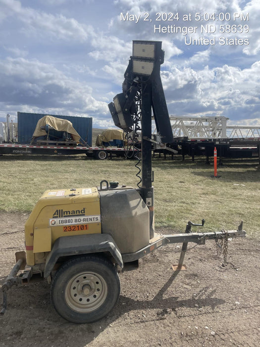 2022 Allmand NLV3GR (4) LED Light Fixture 350W, 23' Vertical Mast, 3kW Prime, Towable, Deep Sea L401, Leveling Jacks, Yanmar T4F 5.8hp