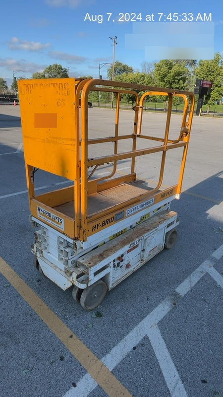 Custom Equipment HB-1430 <ul>
 <li>Hy-Brid Scissor Lift</li>
  <li>Platform capacity up to 670 lbs.</li>
  <li>Working height up to 20 ft</li>
  <li>Weighs under 1,700 lbs.</li>
  <li>Non-marking wheels </li>
</ul>