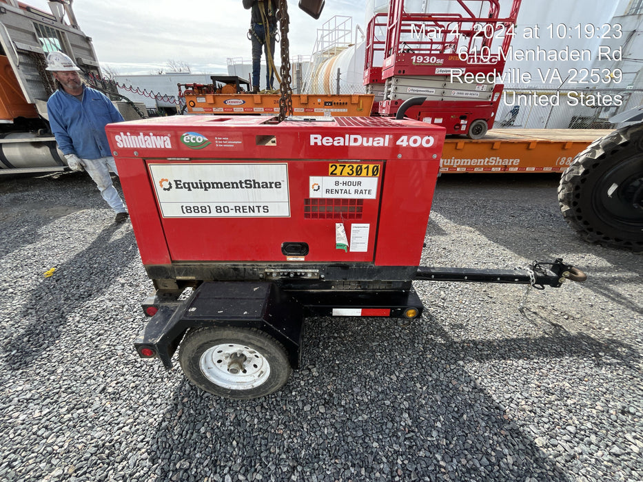 2022 Shindaiwa DGW400MDL Kubota D902 Engine, 23 HP, Dual Op Welder, Wire, Arc, Droop Stick, Tig, and CC Stick Functionality, Simulphase, 3 Phase and 1 Phase Gen Output, Single Axle NB Trlr, Slr Trckl Chrg 12V 12W, Fire Ext