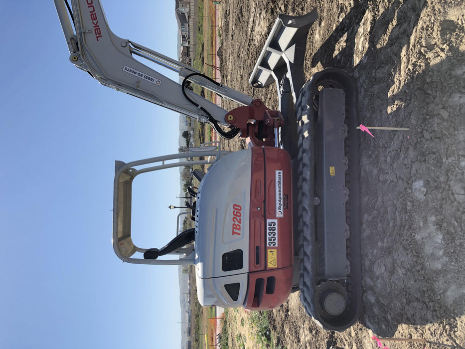 2019 Takeuchi TB260 Canopy, Standard Blade, Auxiliary hydraulics Manual QC, Hydraulic thumb, 12" ,18", 24" Bucket
