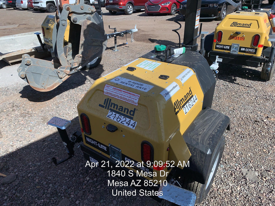 2022 Allmand NLV3GR (4) LED Light Fixture 350W, 23' Vertical Mast, 3kW Prime, Towable, Deep Sea L401, Leveling Jacks, Yanmar T4F 5.8hp