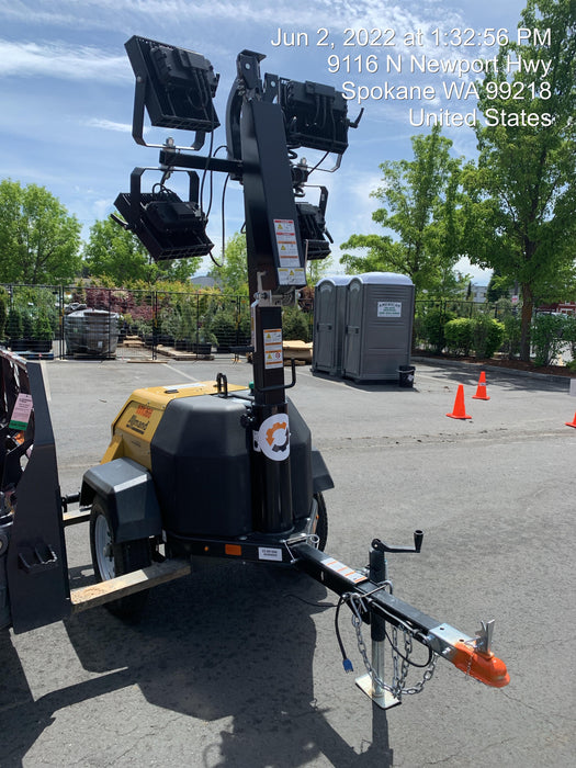 2021 Allmand NLV3GR (4) LED Light Fixture 350W, 23' Vertical Mast, 3kW Prime, Towable, Deep Sea L401, Leveling Jacks, Yanmar T4F 5.8hp