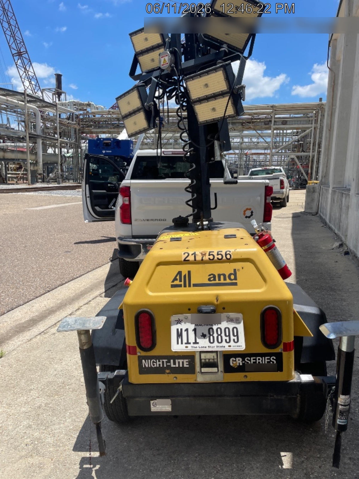 2022 Allmand NLV3GR (4) LED Light Fixture 350W, 23' Vertical Mast, 3kW Prime, Towable, Deep Sea L401, Leveling Jacks, Yanmar T4F 5.8hp