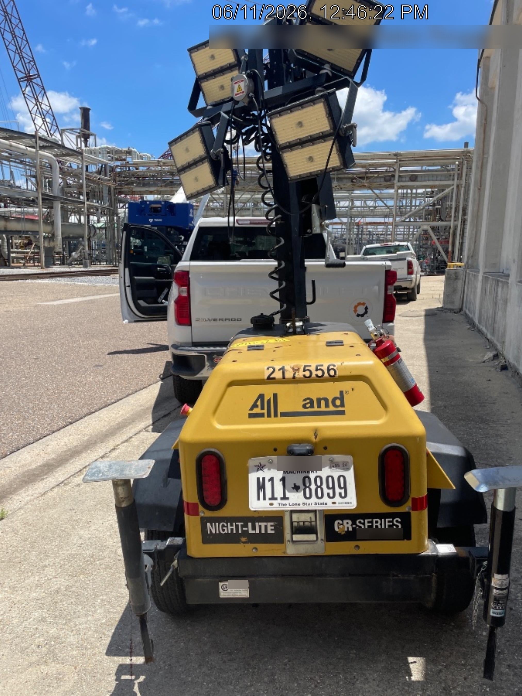 2022 Allmand NLV3GR (4) LED Light Fixture 350W, 23' Vertical Mast, 3kW Prime, Towable, Deep Sea L401, Leveling Jacks, Yanmar T4F 5.8hp