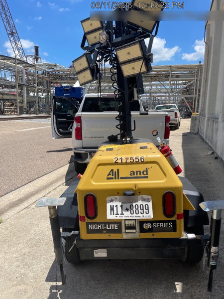 2022 Allmand NLV3GR (4) LED Light Fixture 350W, 23' Vertical Mast, 3kW Prime, Towable, Deep Sea L401, Leveling Jacks, Yanmar T4F 5.8hp