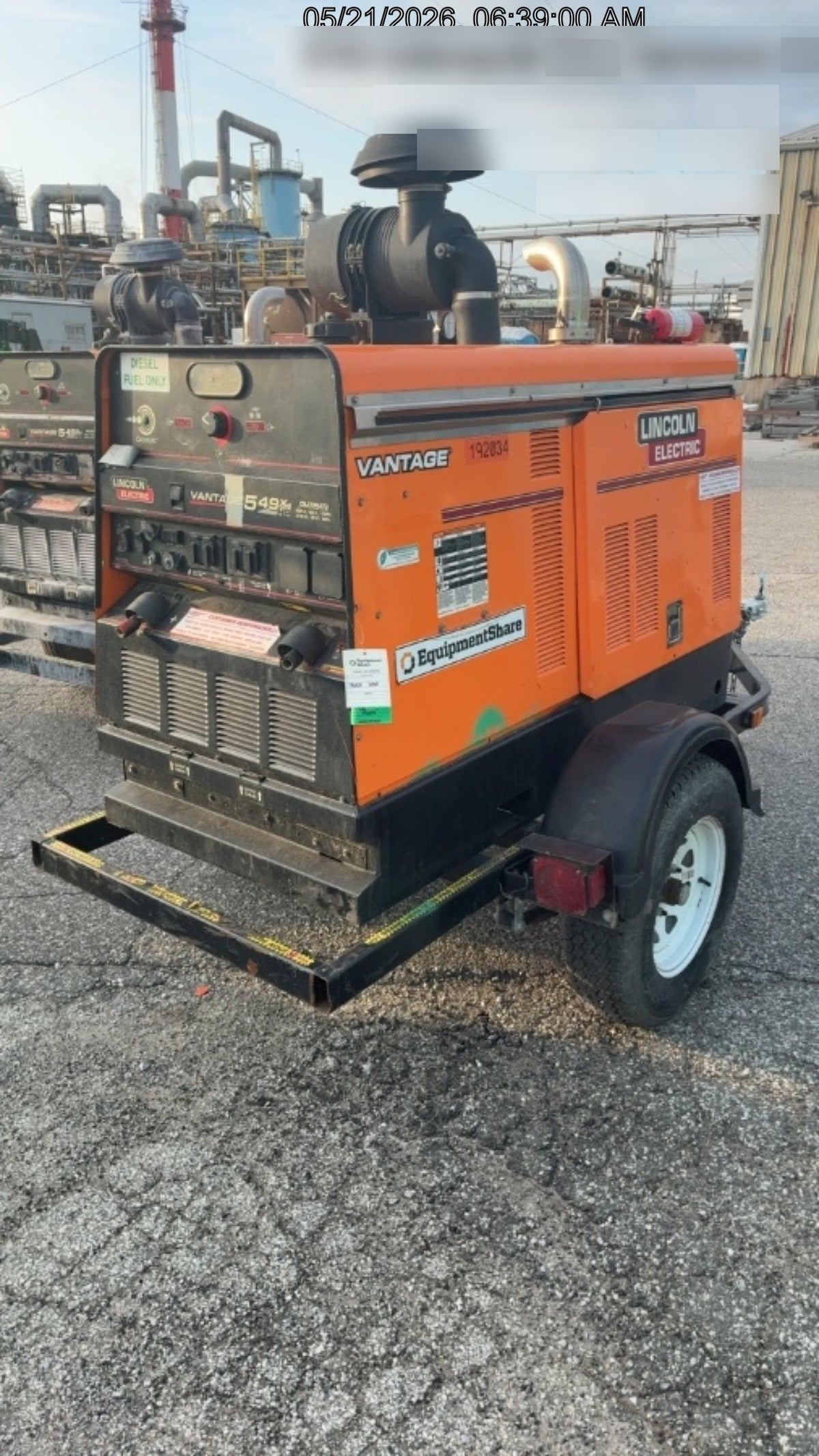 2021 Lincoln Electric Vantage 549X Ready Pak 3, ORANGE (includes trailer, cable rack, fender light kit)