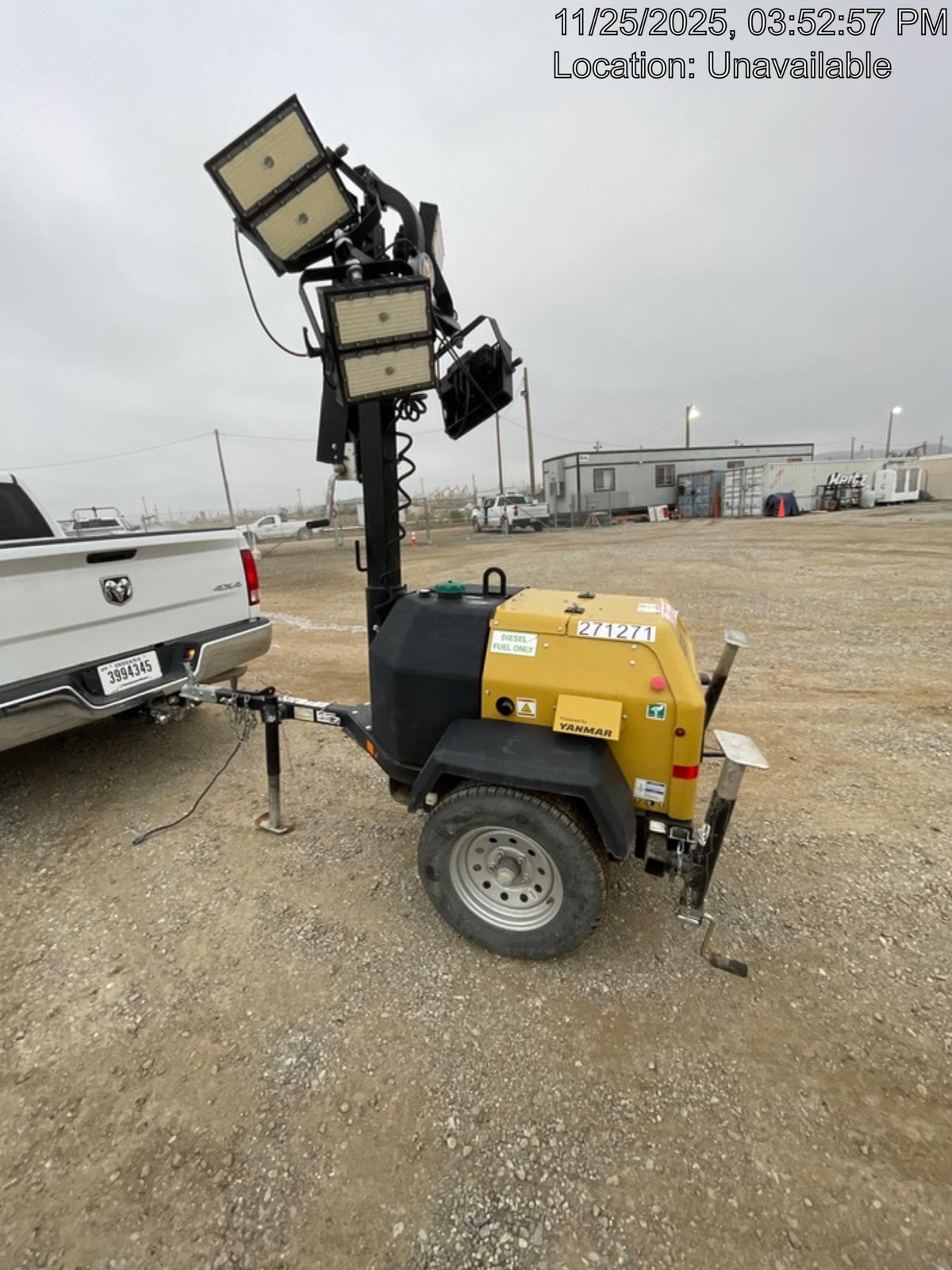 2022 Allmand NLV3GR (4) LED Light Fixture 350W, 23' Vertical Mast, 3kW Prime, Towable, ES Decals, T3