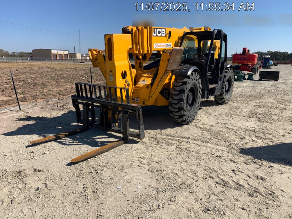 2019 JCB 510-56 Open ROPS, 74 HP, Solid Tires, Worklights, Beacon, Aux Hydraulics, Lifting Eye 60" Carriage/60" Forks