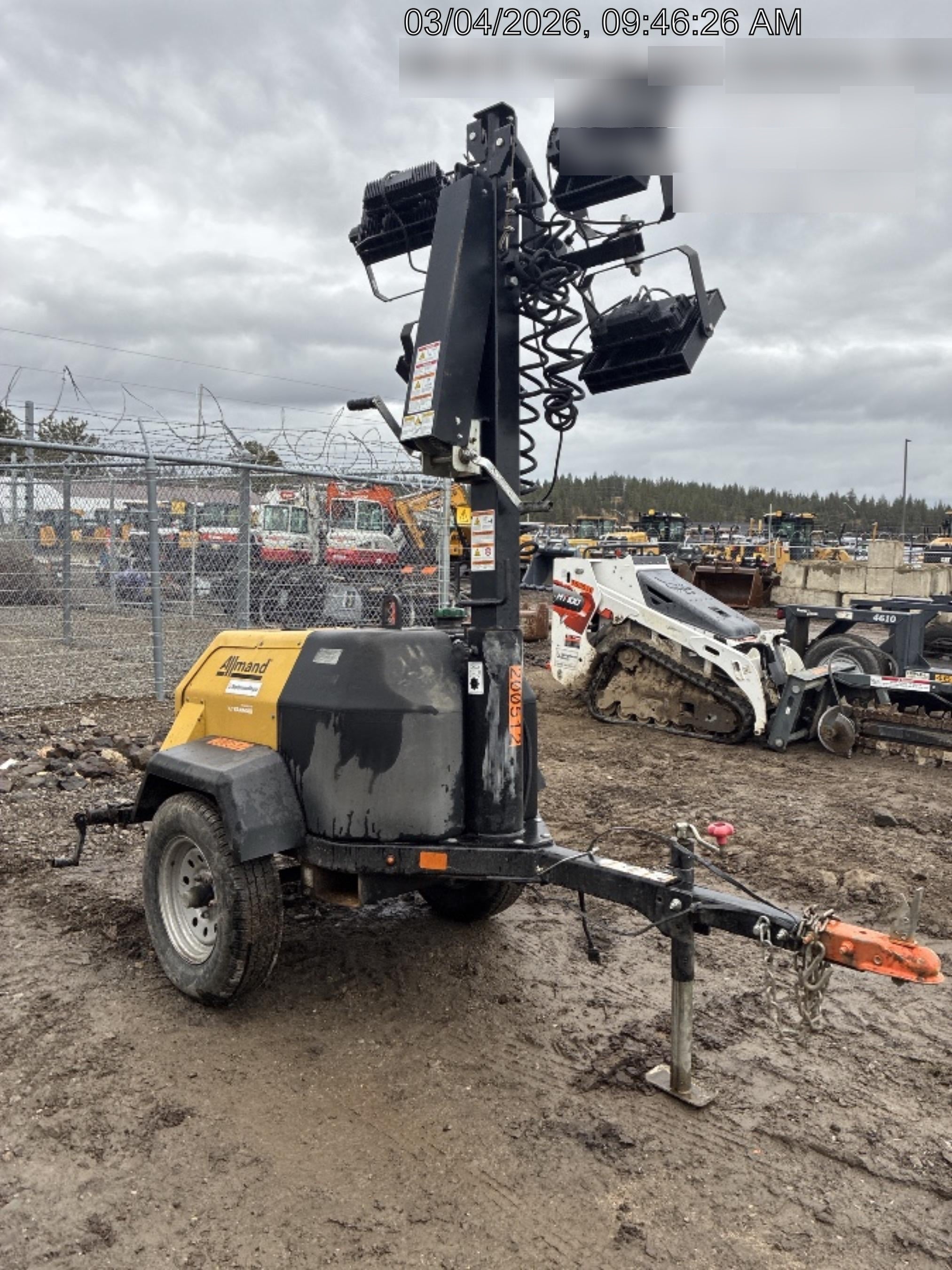 2022 Allmand NLV3GR (4) LED Light Fixture 350W, 23' Vertical Mast, 3kW Prime, Towable, Deep Sea L401, Leveling Jacks, Yanmar T4F 5.8hp