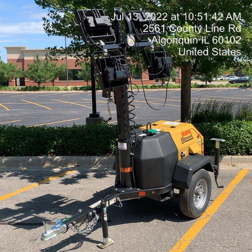 2022 Allmand NLV3GR (4) LED Light Fixture 350W, 23' Vertical Mast, 3kW Prime, Towable, Deep Sea L401, Leveling Jacks, Yanmar T4F 5.8hp