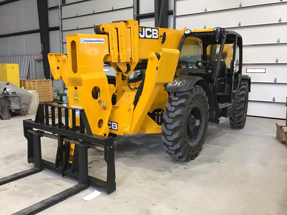 2019 JCB 510-56 74 HP w/Open ROPS, Beacon, Aux Hydraulics, Worklights, Solid Tires w/60" Carriage/Forks