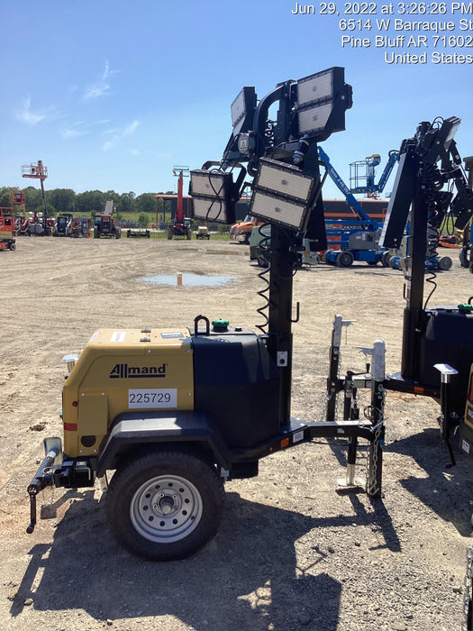 2022 Allmand NLV3GR (4) LED Light Fixture 350W, 23' Vertical Mast, 3kW Prime, Towable, Deep Sea L401, Leveling Jacks, Yanmar T4F 5.8hp