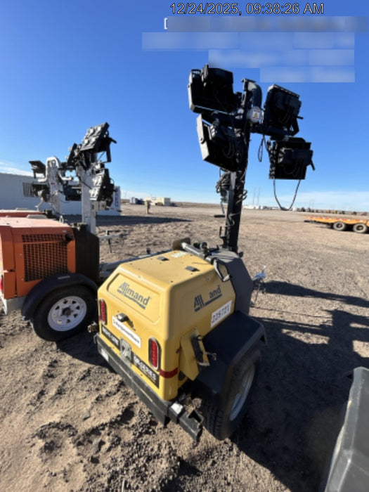 2022 Allmand NLV3GR (4) LED Light Fixture 350W, 23' Vertical Mast, 3kW Prime, Towable, Deep Sea L401, Leveling Jacks, Yanmar T4F 5.8hp