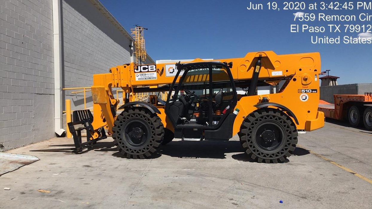 2020 JCB 510-56 Canopy, 74 HP, Solid Tires, STD Worklight, Beacon, Aux Hydraulics, Lifting Eye, Back up Alarm w/66" Carriage/60" Forks