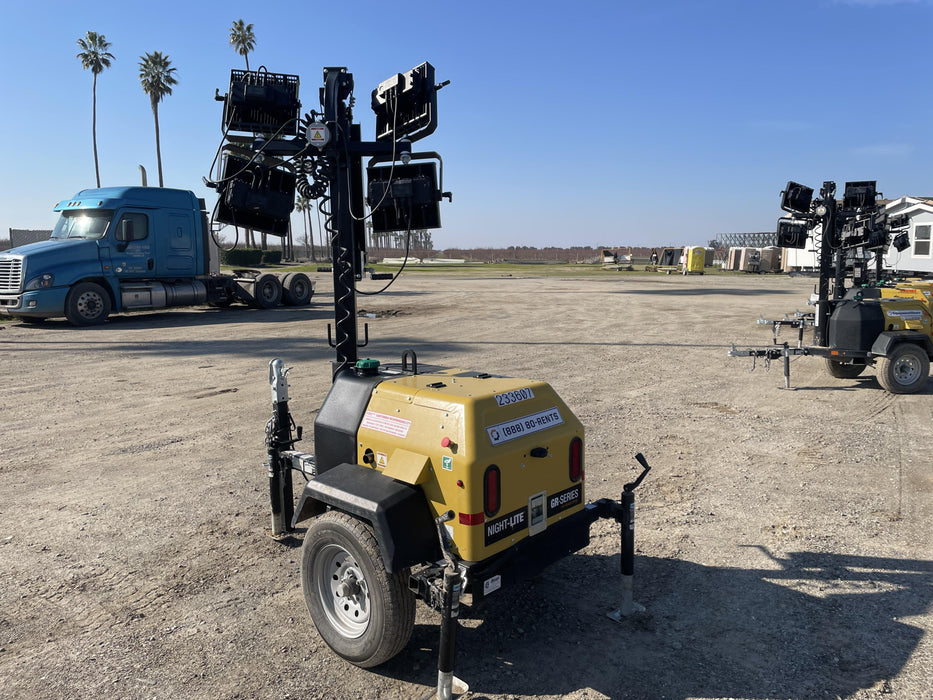 2022 Allmand NLV3GR (4) LED Light Fixture 350W, 23' Vertical Mast, 3kW Prime, Towable, Deep Sea L401, Leveling Jacks, Yanmar T4F 5.8hp