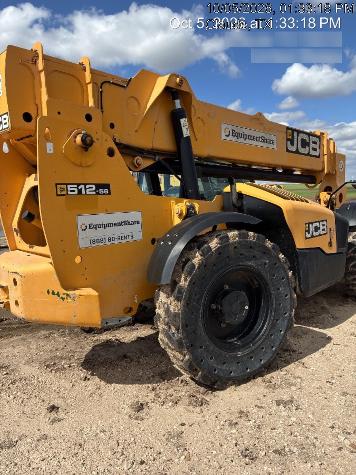 2019 JCB 512-56 Enclosed Cab, 109 HP, Solid Tires, Worklights, Beacon, Aux Hydraulics, Lifting Eye w/60" Carriage/60" Forks