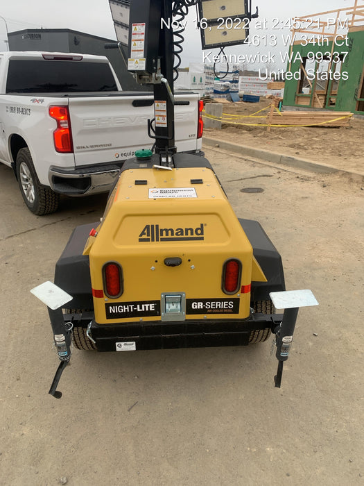 2021 Allmand NLV3GR (4) LED Light Fixture 350W, 23' Vertical Mast, 3kW Prime, Towable, Deep Sea L401, Leveling Jacks, Yanmar T4F 5.8hp