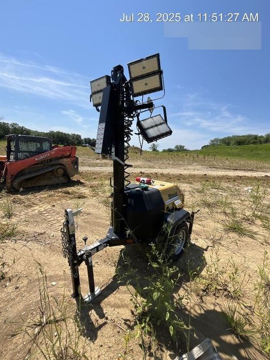 2022 Allmand NLV3GR (4) LED Light Fixture 350W, 23' Vertical Mast, 3kW Prime, Towable, ES Decals, T3