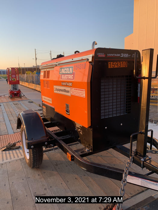 2021 Lincoln Electric Vantage 322 Vantage 322 Ready Pak 3 w/ Decals, ORANGE (includes trailer, cable rack, fender light kit) NO Telematics