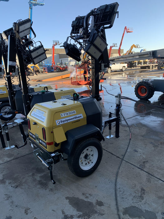 Allmand NLV3GR (4) LED Light Fixture 350W, 23' Vertical Mast, 3kW Prime, Towable, Deep Sea L401, Leveling Jacks, Yanmar T4F 5.8hp