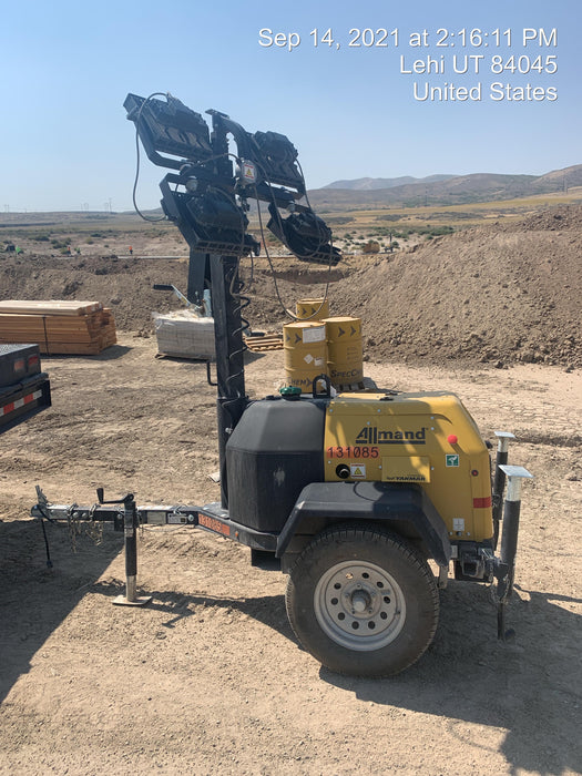 2021 Allmand NLV3GR (4) LED Light Fixture 350W, 23' Vertical Mast, 3kW Prime, Towable, Deep Sea L401, Leveling Jacks, Yanmar T4F 5.8hp