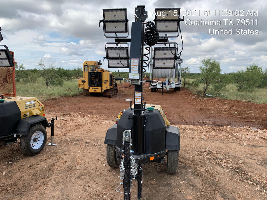 2021 Allmand NLV3GR (4) LED Light Fixture 350W, 23' Vertical Mast, 3kW Prime, Towable, Deep Sea L401, Leveling Jacks, Yanmar T4F 5.8hp