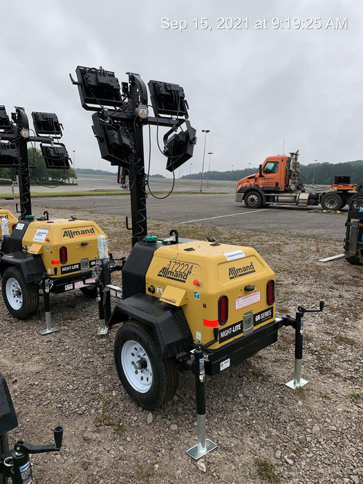 2021 Allmand NLV3GR (4) LED Light Fixture 350W, 23' Vertical Mast, 3kW Prime, Towable, Deep Sea L401, Leveling Jacks, Yanmar T4F 5.8hp