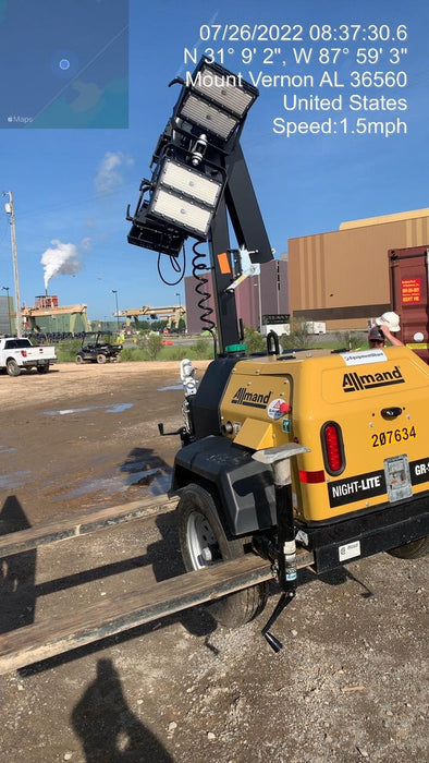 2022 Allmand NLV3GR (4) LED Light Fixture 350W, 23' Vertical Mast, 3kW Prime, Towable, Deep Sea L401, Leveling Jacks, Yanmar T4F 5.8hp